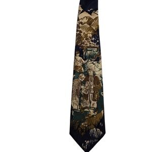 Polo Ralph Lauren Vintage Men's Blue Fishing Scene Silk Tie Handmade Necktie